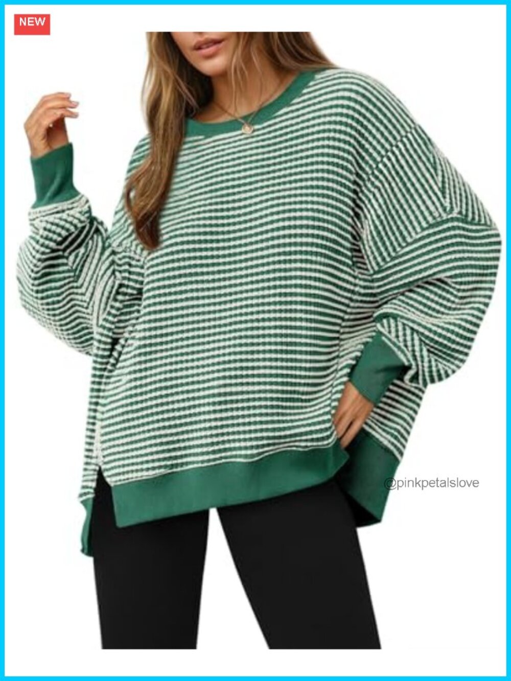 Women's Oversized Waffle Knit Long Sleeve Crewneck Split Tunic